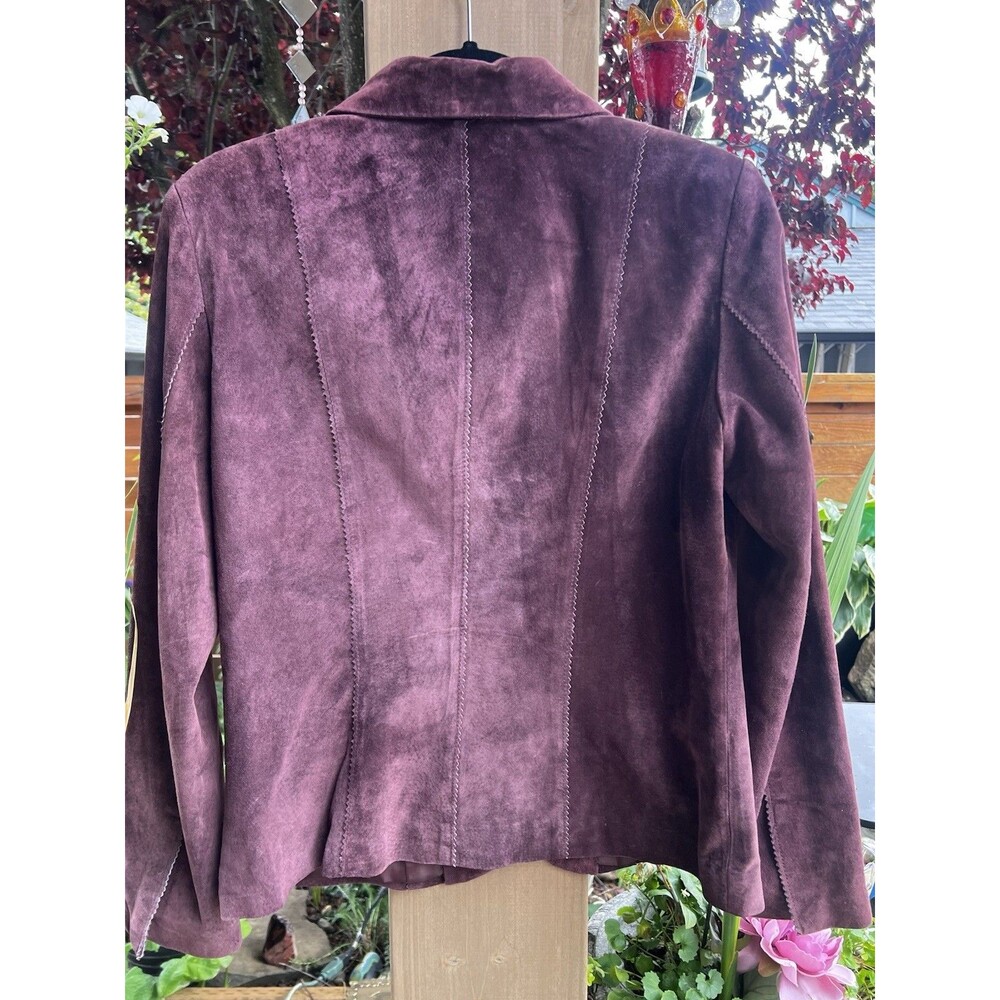Vintage 90s Allan Denis Burgundy Suede 100% Leather Blazer Jacket Women’s M - Picture 7 of 16